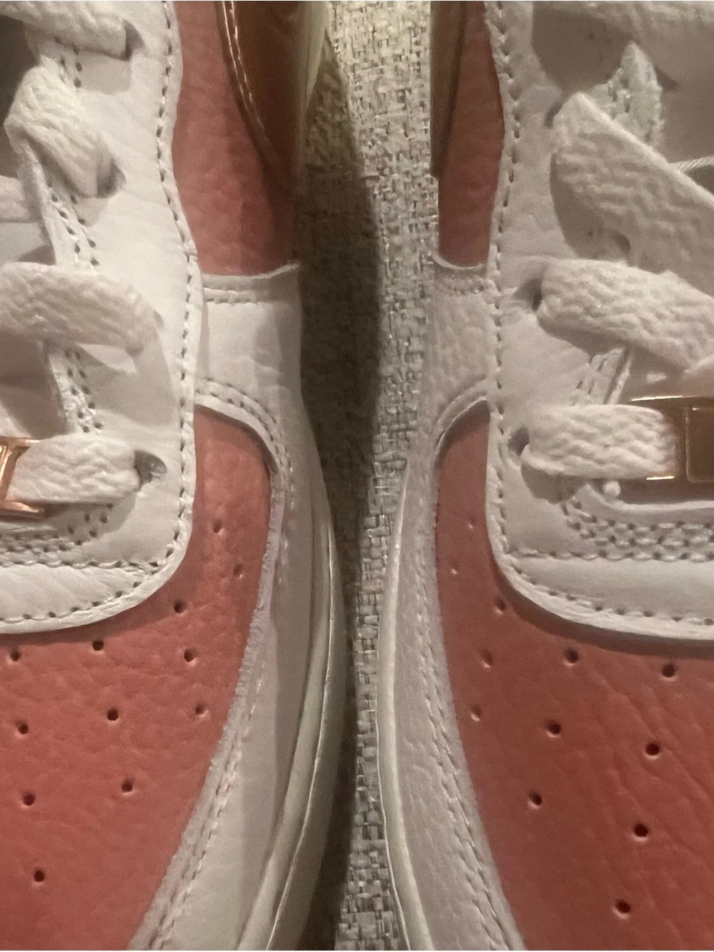 Nike Air Force 1 Sneakers White, Rust Pink & Metallic Gold Sz 8.5 Women/7 Youth
